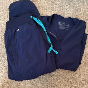 Figs Navy Scrub Set with Teal Drawcord